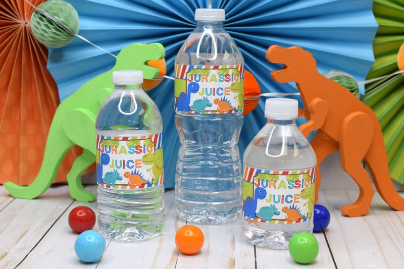 Amanda Creation Jurassic Juice Dinosaur Birthday Party Waterproof Water Bottle Sticker Wrappers for Boys, 20 1.75" x 8.5" Wrap Around Labels by AmandaCreation - Image 2